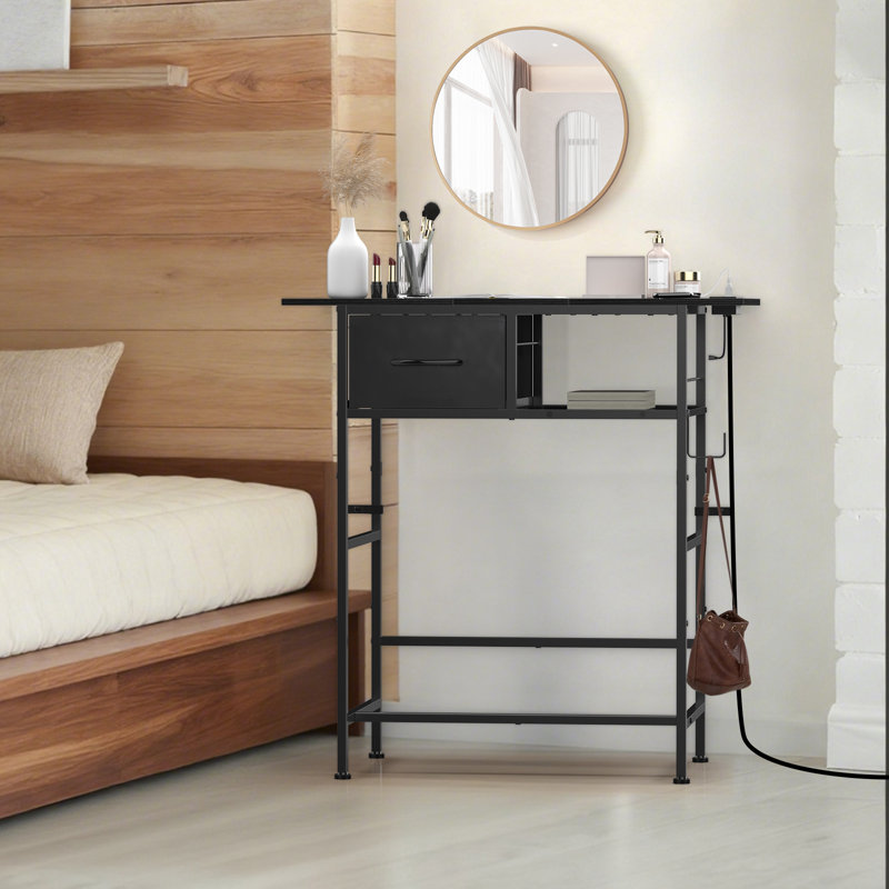 Meuble-lavabo noir avec station de charge et tiroir de rangement