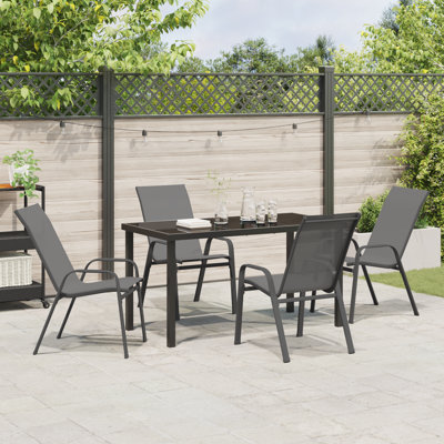  5 Piece Garden Dining Set Grey PVC-coated polyester And Steel