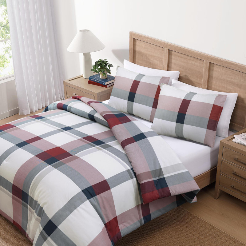 Ensemble d'édredon réversible en coton Tommy Hilfiger, Édredon pour grand lit + 2 taies décoratives