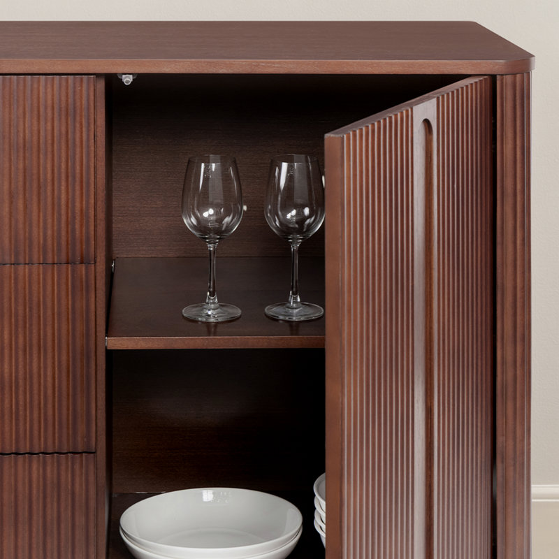 Buffet à 3 tiroirs en bois avec armoire de rangement réglable Potomac, Noyer