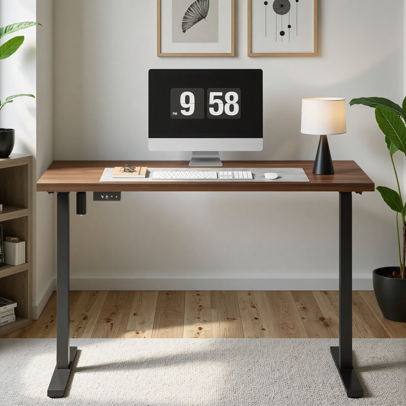 Bureau debout électrique à hauteur réglable avec fonctions multiples Adonia, Noyer noir / noir