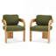 Ensemble de 2 chaises de salle à manger avec dossier coussiné, tissu bouclé vert, structure en bois massif de couleur naturelle