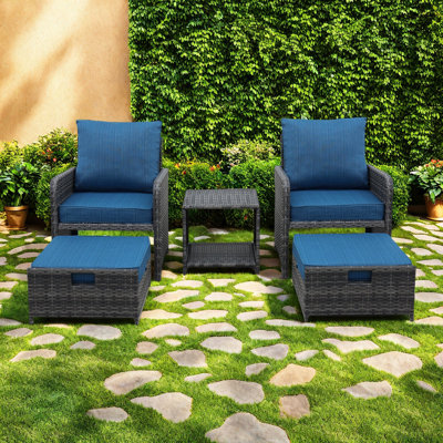 5 Pieces Wicker Patio Furniture Set Outdoor Patio Chairs With Ottomans Conversation Furniture With Coffetable For Poolside Garden Balcony
