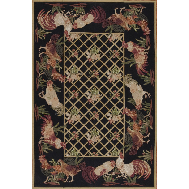 Hand Knotted Wool Area Rug in Black
