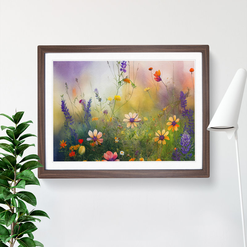 Shining Wildflowers Floral - Framed Print, 25cm H x 34cm W x 2cm D, Walnut