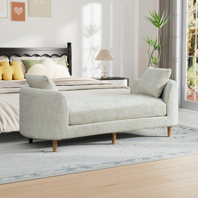 77.17" W Upholstered Chenille End Of Bed Bench With Pillows And Armrests