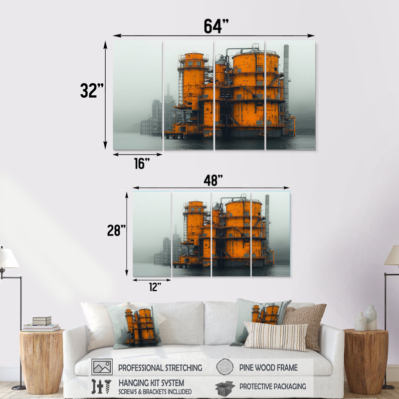 Scott - ensemble d'art mural sur toile Factories, H 32 po x l 64 po