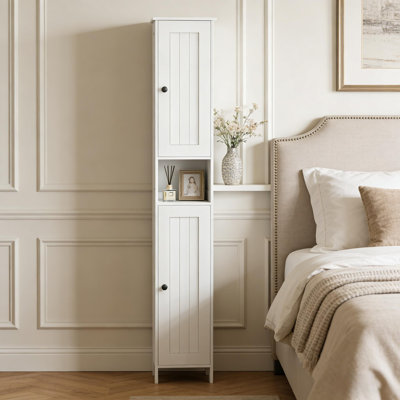 Tall White Bathroom Storage Cabinet With 2 Doors & Adjustable Shelves