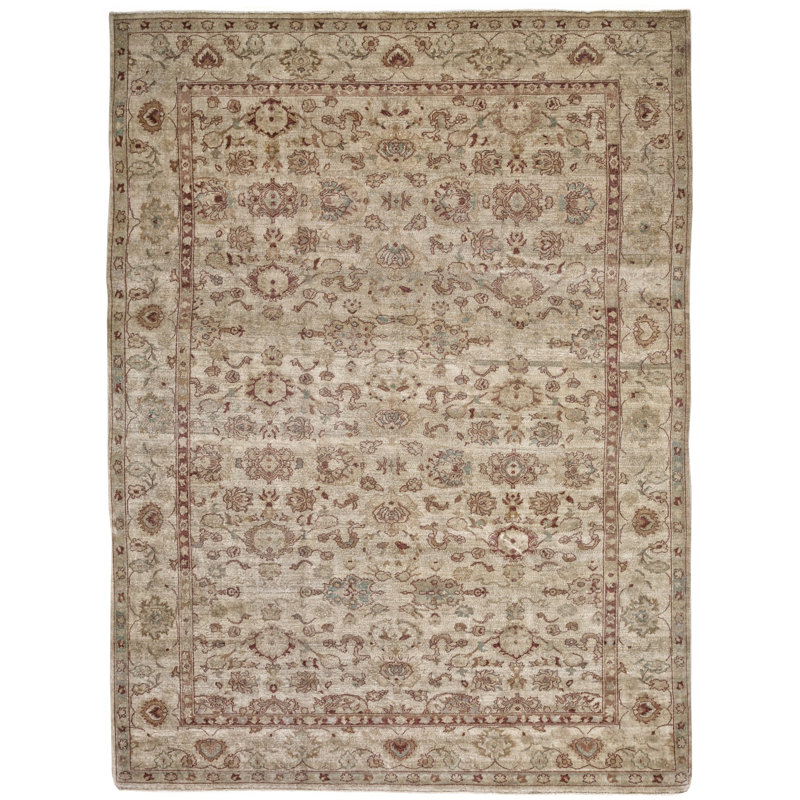 Tapis brun / beige noué à la main 8 pi 10 po x 11 pi 10 po