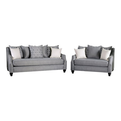 Ensemble de canapé et causeuse Efyn, dossier coussiné, toile de jute gris clair