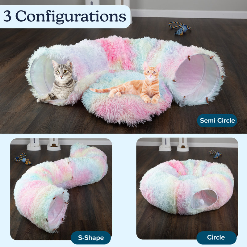 Rainbow Plush 3FT Cat Tunnel Bed with Toys