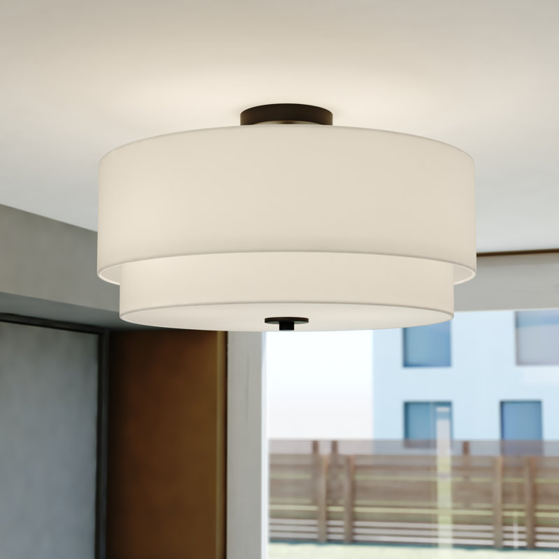 Amia Linen Semi Flush Mount, Black