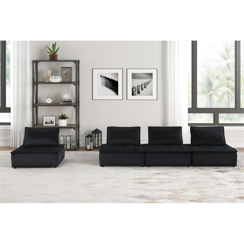Canapé modulaire en velours noir 4 pièces Aveline, Noir