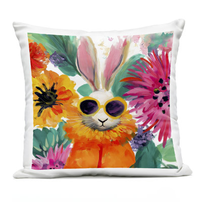 Coussin d'extérieur imprimé floral motif lapin, 18 x 7 x 18