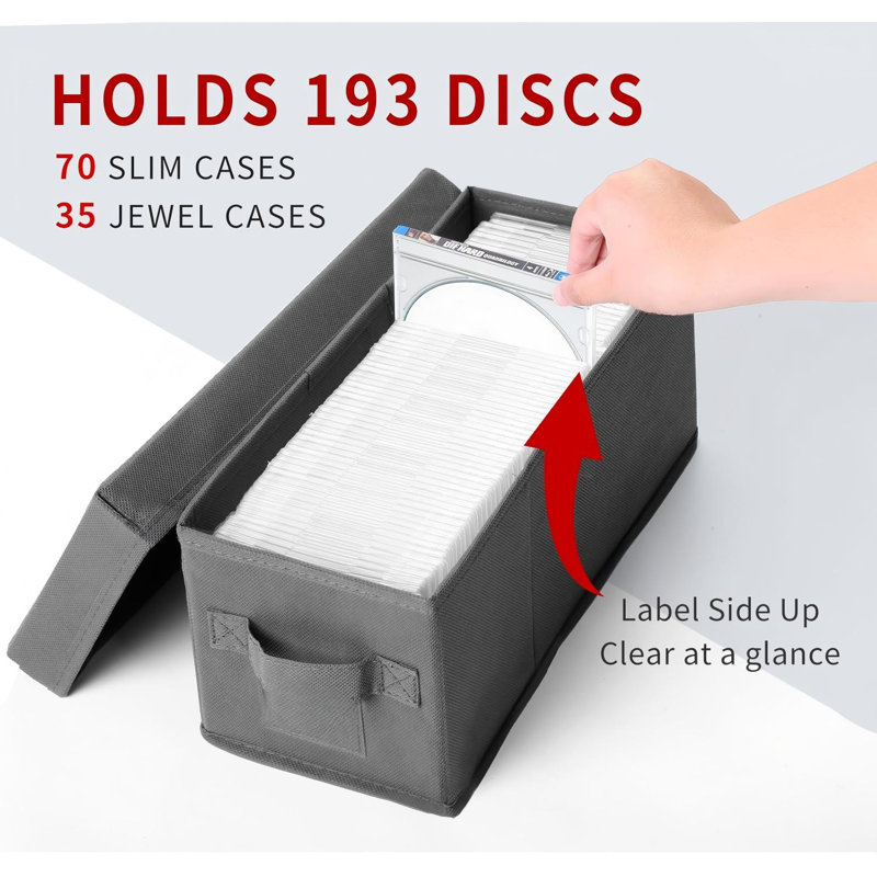 Boîte de rangement empilable pour CD avec couvercle | Lot de 4 | Boîte de rangement gris haut de gamme | Peut contenir 140 boîtiers de CD