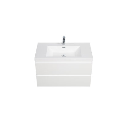 Meuble-lavabo 36 po avec tiroirs à fermeture en douceur, lavabo moderne en résine blanc brillant et lavabo flottant Graceful Aesthétique