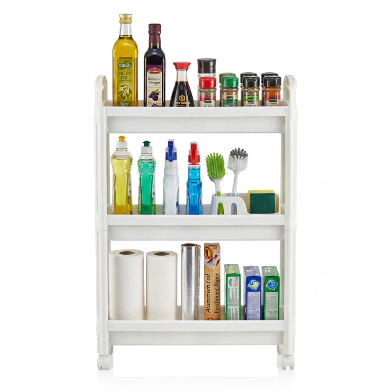 54cm W Plastic Shelving Unit with Wheels, White