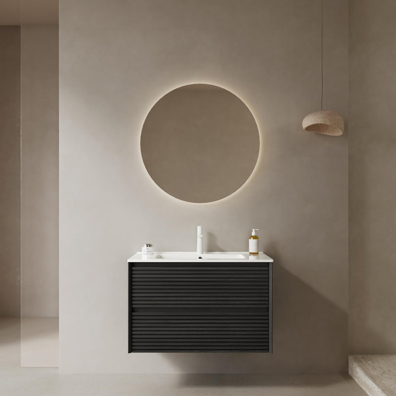 Meuble-lavabo mural 30 po avec lavabo, Chêne foncé