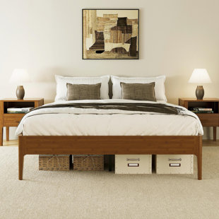 15 Inch High Queen Size Solid Dry Rayon from Bamboo Wood Platform Bed Frame, With Wood Slat Metal Support, Modern & Minimalist Style, No Box Spring Needed, Easy Assembly