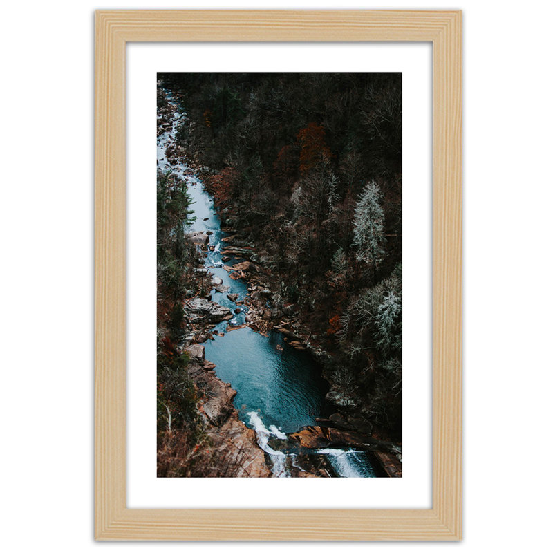 Forest, River, Mountains, Nature - Single Picture Frame Print, Tan, 90cm H x 60cm W