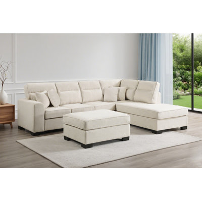 Ensemble de canapé modulaire moderne avec méridienne double 6 pièces beige pour le salon