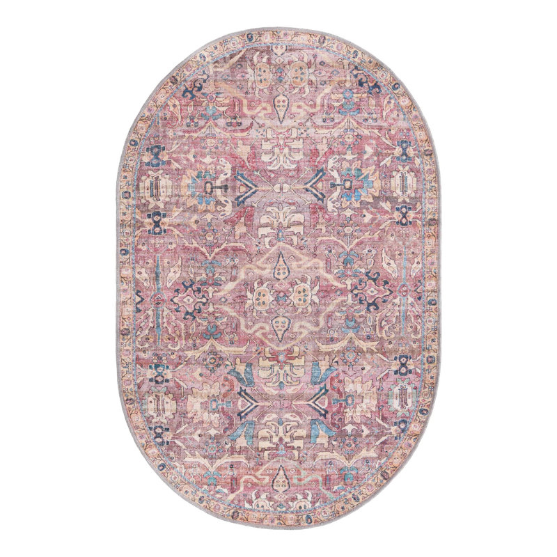 Tapis rose tissé à la machine Gwaltney, Ovale 4 pi 1 po x 6 pi 1 po
