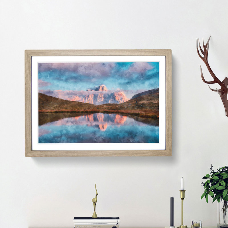 Lago Delle Baste Mountain in Italy - Picture Frame Painting Print, 24cm H x 33cm W x 2cm D, Oak Framed