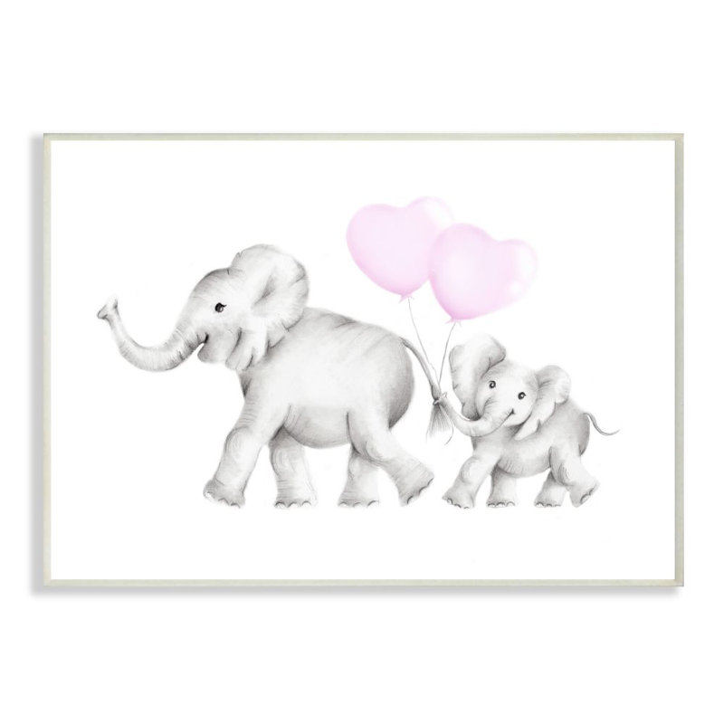 Maman et bébé éléphants par Studio Q - impression, L 13 po x H 19 po, Plaque murale