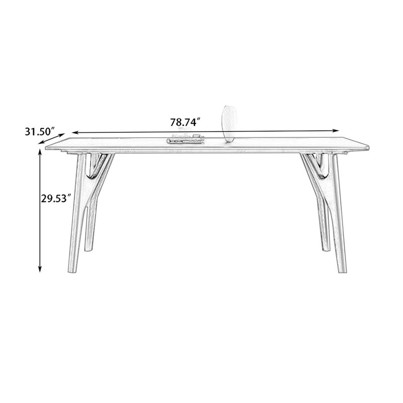 White + Black Rectangular Sintered Stone + Solid Wood Dining Table, Black, H 29,53 po x L 78,74 po x l 31,5 po