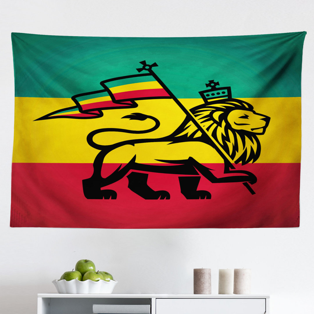 Wandbehang Löwe eine Rastafari Flagge Dschungel Reggae Thema Kunst bunte kulturelle folkloristische