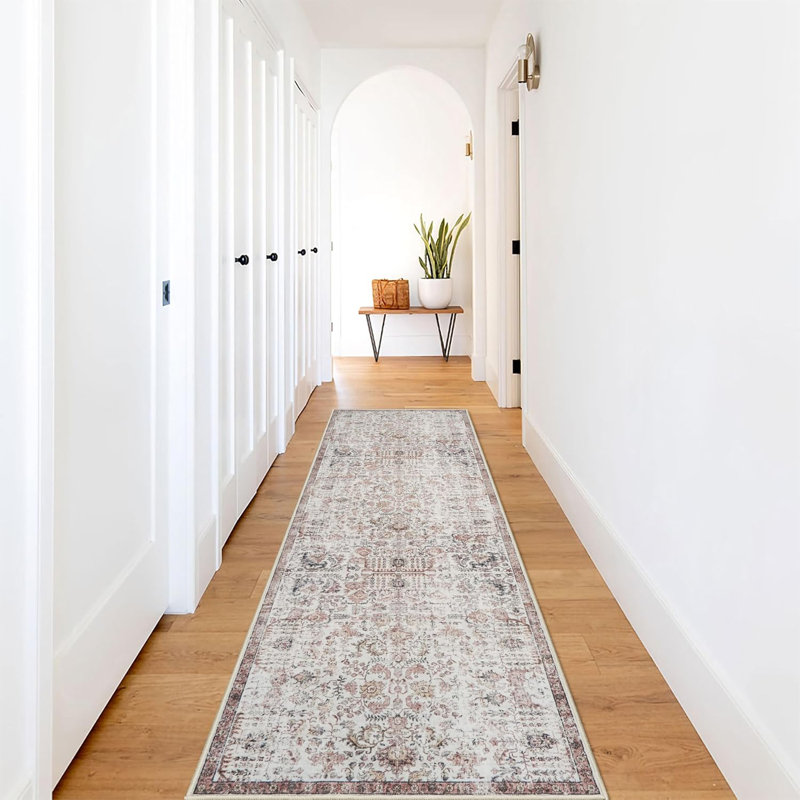 Hallway Washable Rug - Kitchen Rugs Entryway Rug Non Slip Indoor Farmhouse Carpet for Living Room Bedroom Bathroom Vintage Floor Decoration Mat (Maroon)