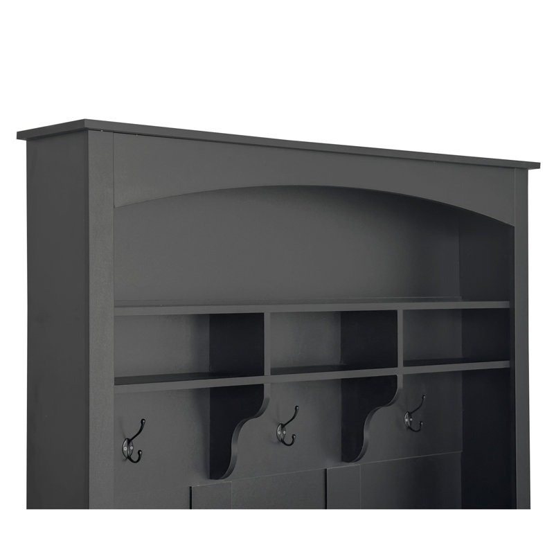 Wide Hall Tree with Bench and Shoe Storage, Multi-functional Storage, Black