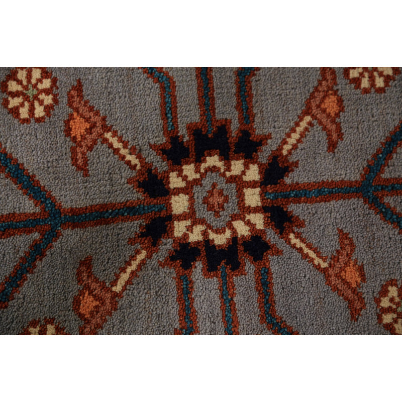 Tapis indien gris et bleu à motif géométrique Kazak 8 x 10