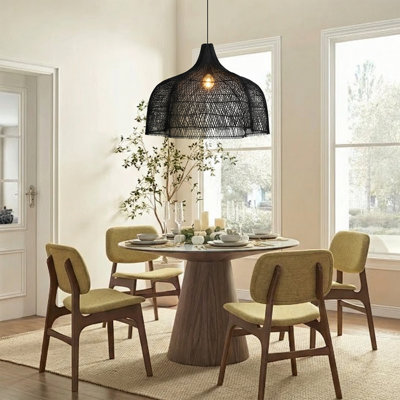 Luminaire suspendu moderne en rotin noir tissé