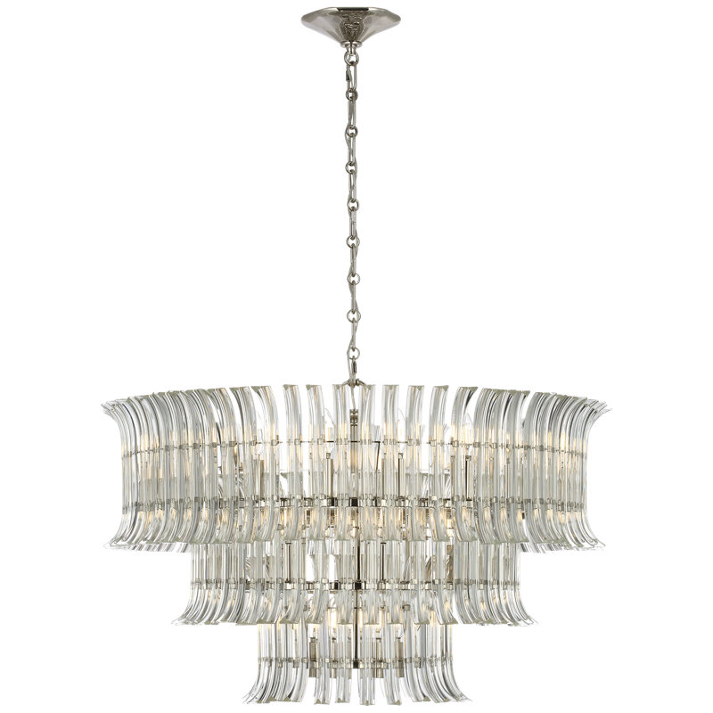 AERIN Rhine 34" Three Tier Chandelier with Crystal, Polished Nickel