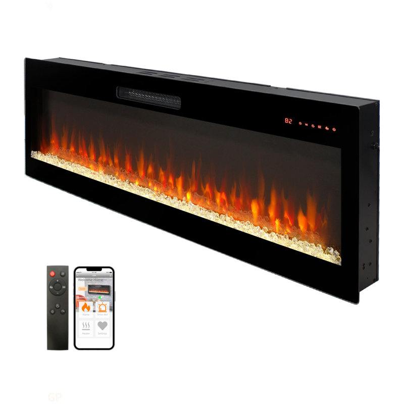 Smart 50" Wifi-Enabled Electric Fireplace Heater, Recessed In-Wall And Wall-Mounted, 18.55" H x 50.06" W x 4.9" D