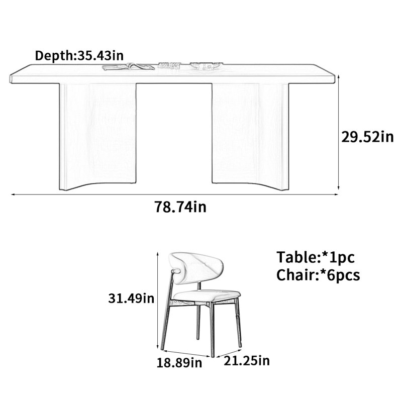 Table de salle à manger Minimalist, H 29,52 po x L 78,74 po x l 35,43 po