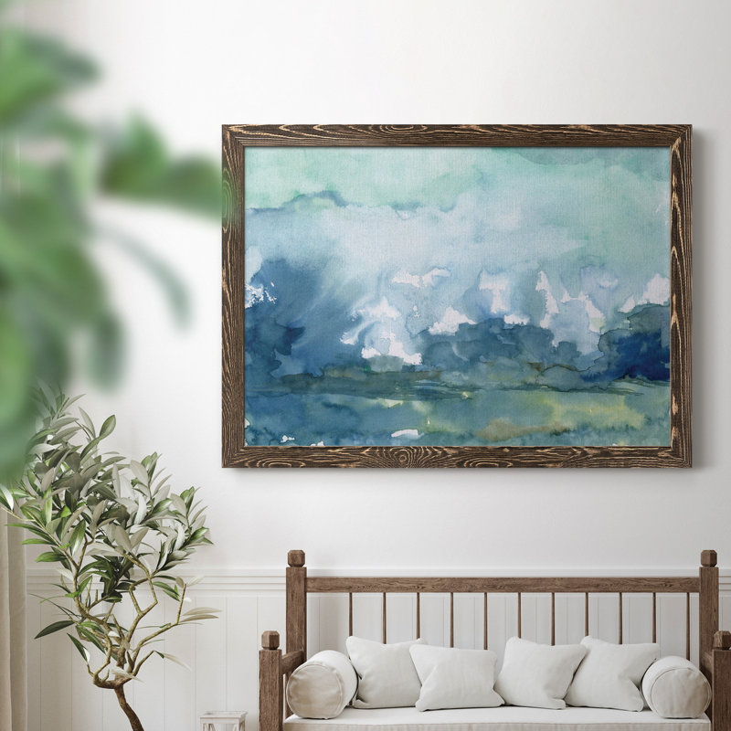 Pluie lointaine - Peinture encadrée, H 31 po x l 44 po x P 0,75 po, Noyer, Pas de tapis
