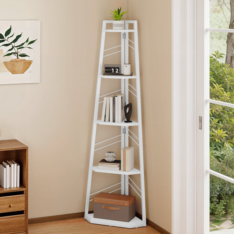 160 H × 35 W Corner Shelf Unit，Modern Ladder Shelving Unit, White