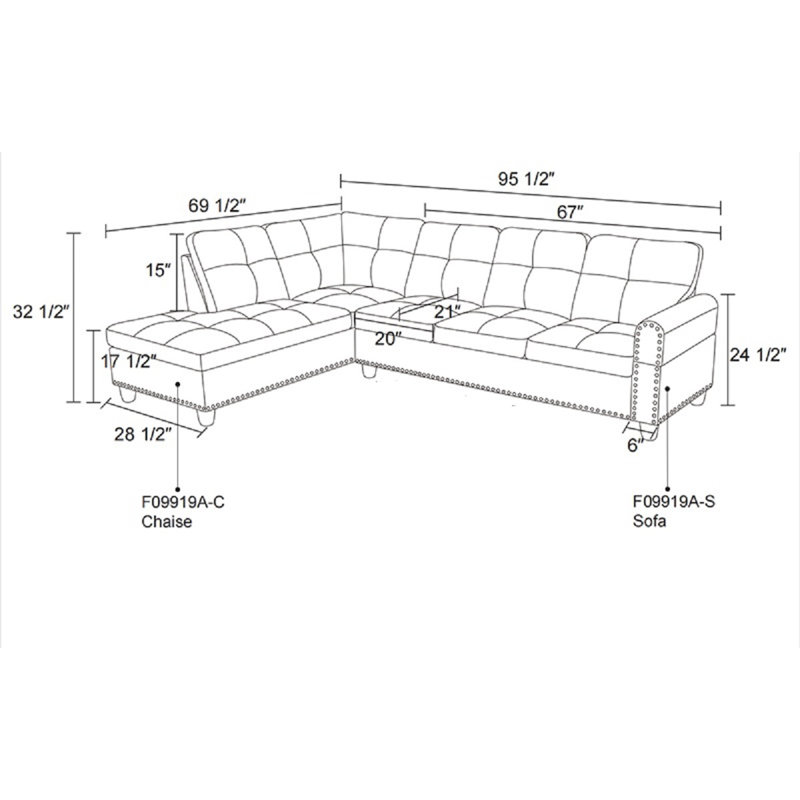 LinenGreylLTH9919X2 Upholstered Sectional, Left Hand Facing
