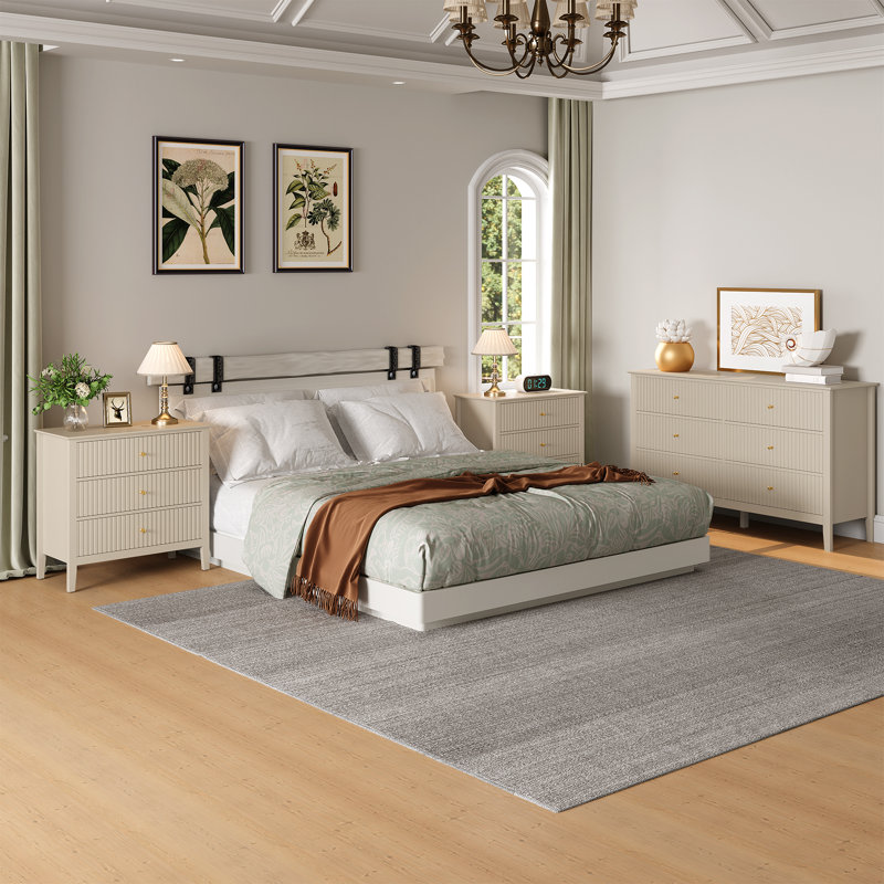 3-Piece Drawer Dresser Set,Beige