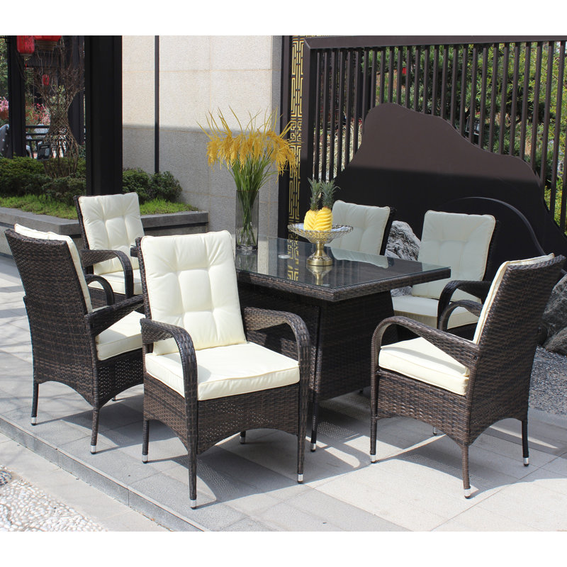 6 - Person Wicker Patio Dining Set with Rectangular Table , Cushions Included