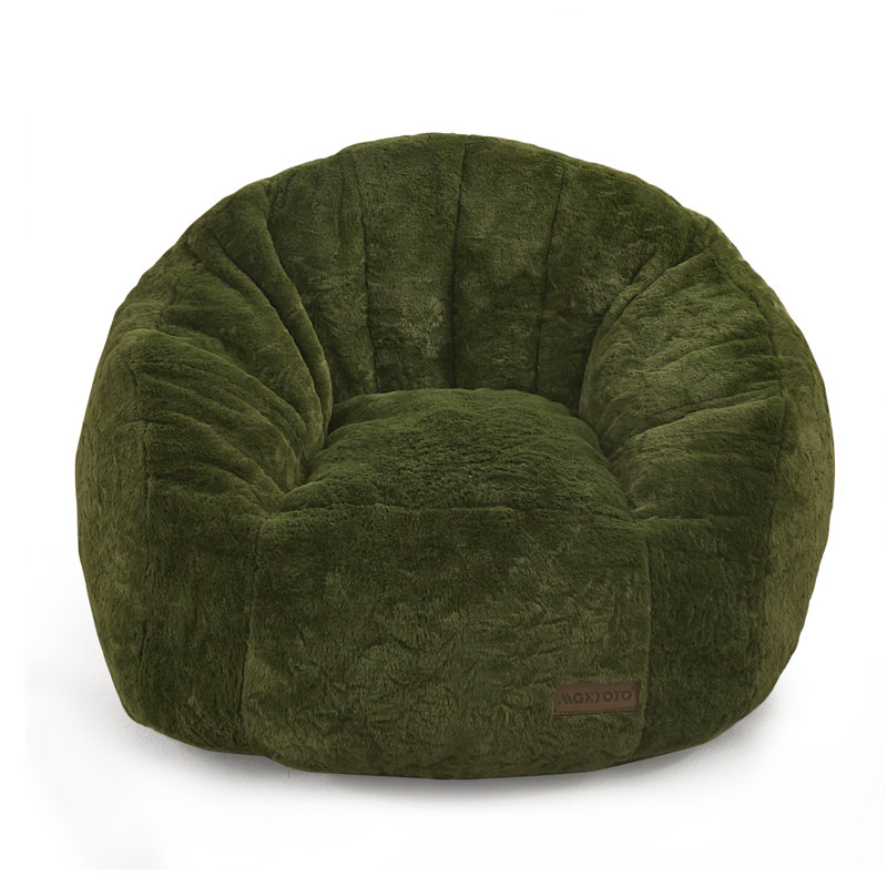 Shell Shape Bean Bag Chair for Kids and Teens, Green Faux Fur