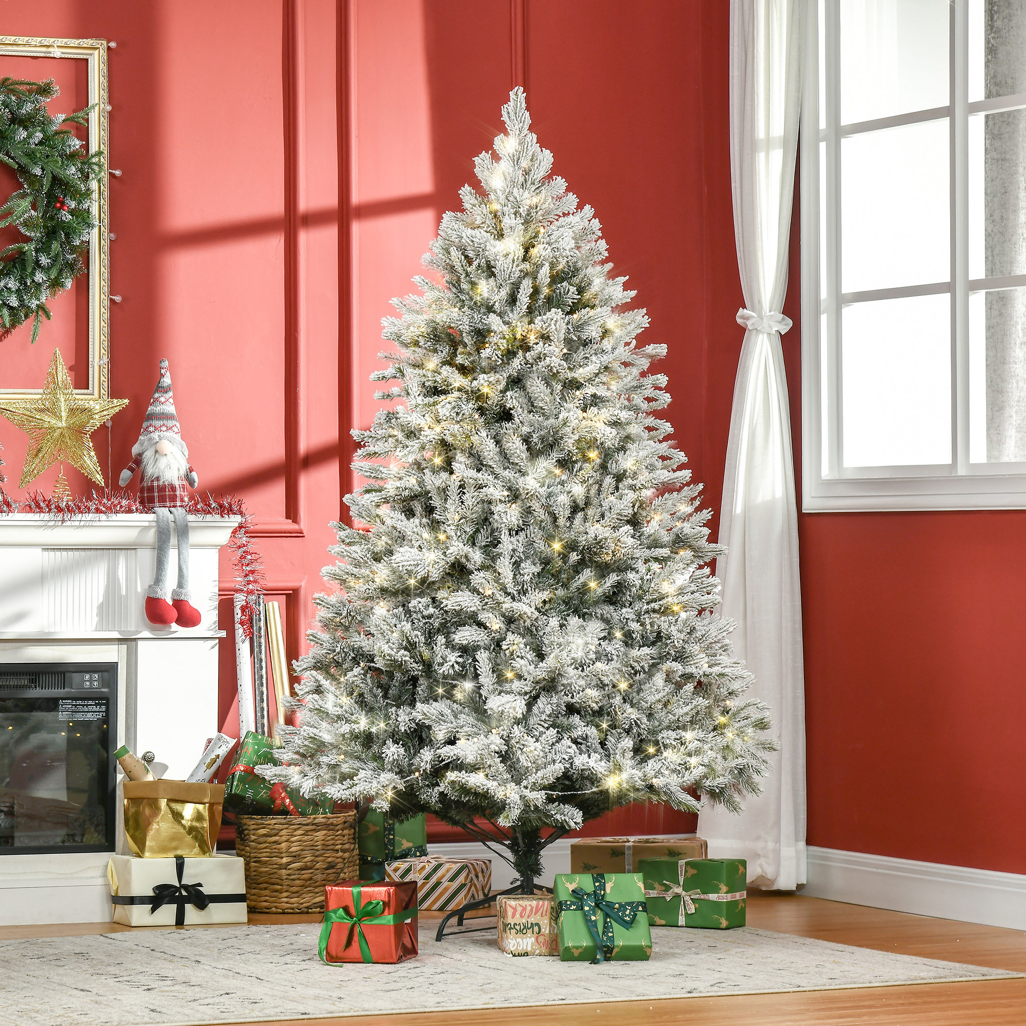 Seasonal Flocked Realistic Pine and Pampas Christmas Tree 600 LED Constant  - Includes a Storage Bag & Remote Control, Wayfair in 2023