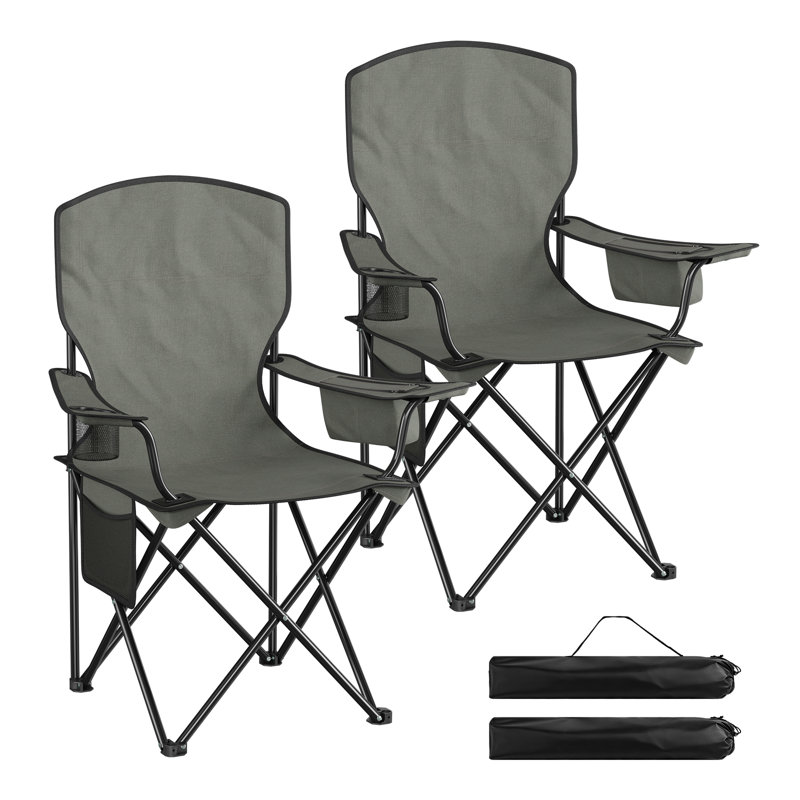 Folding Camping Chairs Set of 2 with Cooler Bag, High Back Lightweight Fishing Chairs with Cup Holder, Side Pocket, Outdoor Portable for Garden Picnic Beach