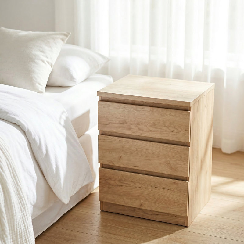 Compact Three-Drawer Nightstand with Handle-Free Design and Thickened Top for Bedroom and Living Room Storage