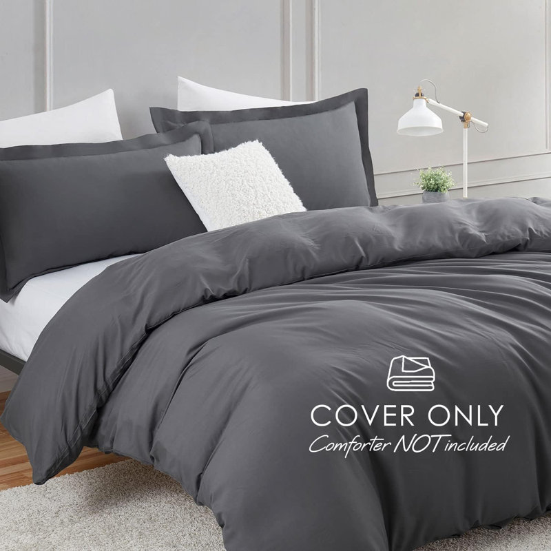 Ensemble de housse de couette en microfibre, Housse de couette très grand et 2 taies, Gris foncé