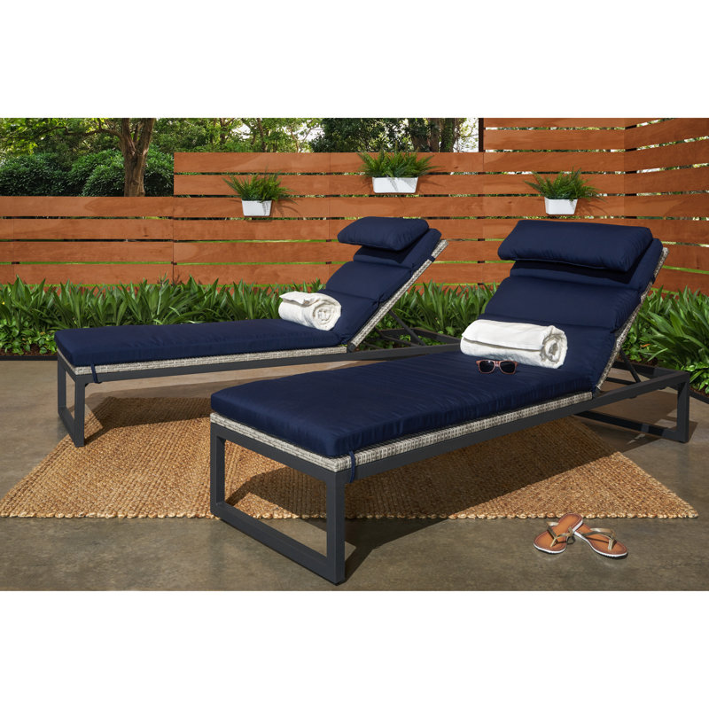 Milo Reclining Chaise Lounge with Cushion, Canvas Navy Sunbrella® Canvas, Gray