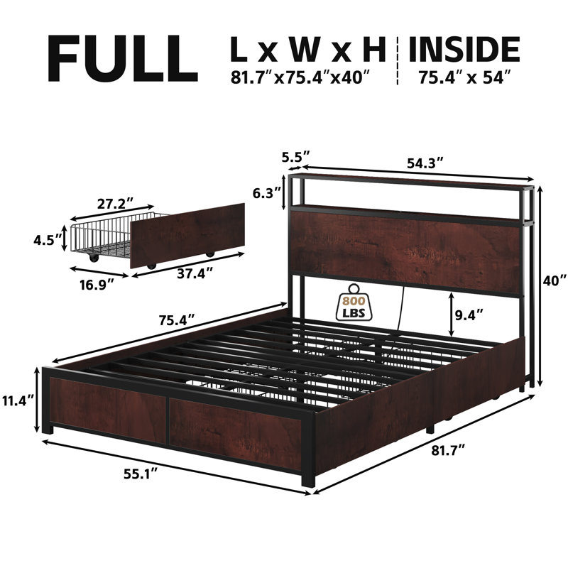 Lit de rangement en métal Eyve, Double, Brun