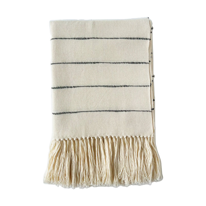 Pampa Hand Woven Throw Blanket,  Ivory/Black Striped